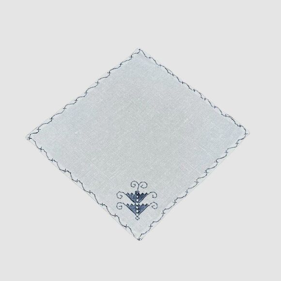 Vintage Set of 6 Barware Small Cocktail Drink Napkins Embroidery Linen Off White - Picture 2 of 3